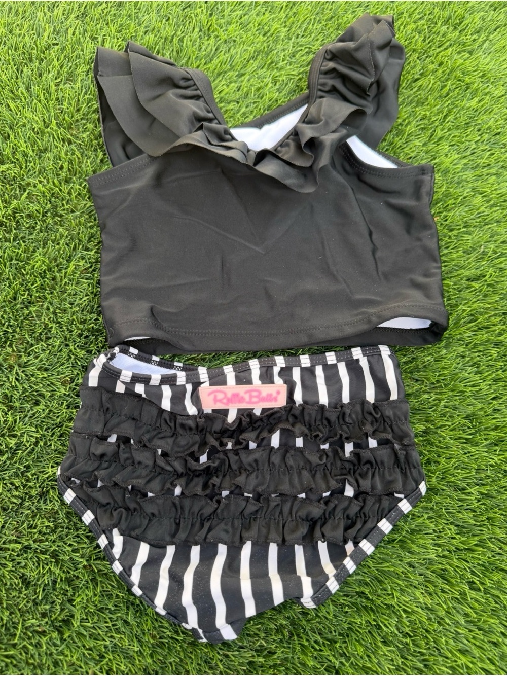 Ruffle Butts Kids Black Two-Piece Swim Set - Black